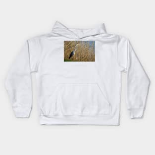 Grey Heron among the reeds Kids Hoodie